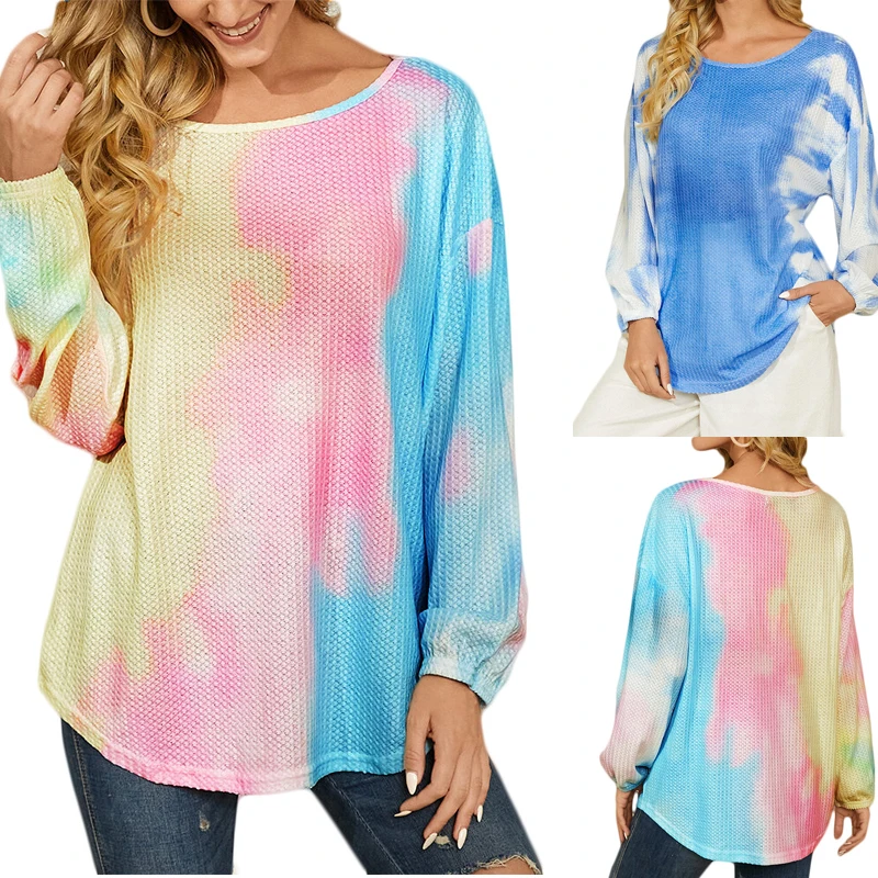 

2022 New Rainbow Sweaters Women's Pullovers Tie Dye Colorful Winter Jumper Knitwear Casual Loose Sweet Ladies Outfits