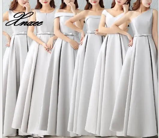 

Xnxee Light Grey A Line Satin Dresses Simplicity Guest Gowns Vestido