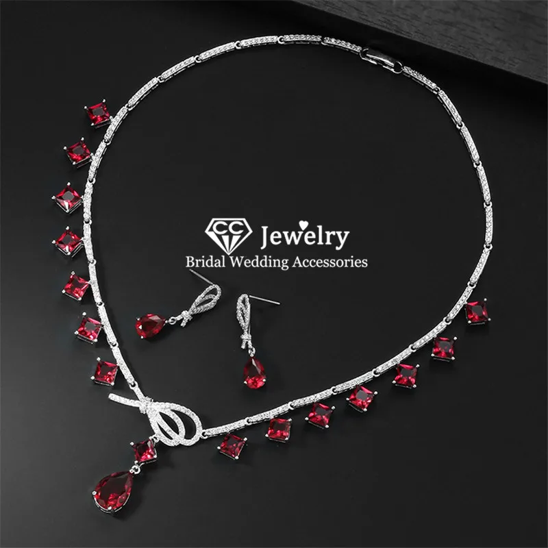 

CC Romantic Jewelry Set Women Accessories Wedding Necklace Earrings Sets Bridal Bijoux Engagement Chain Simple Design Gift HL008