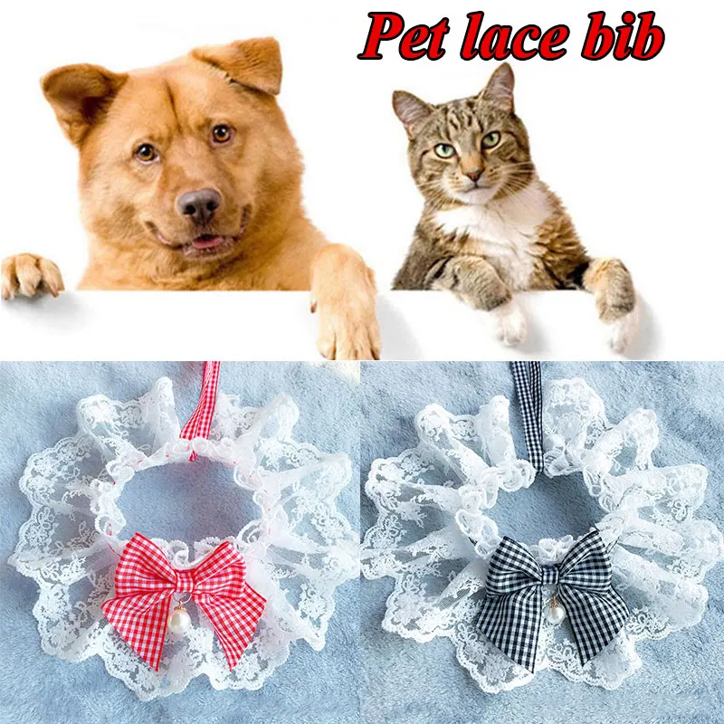 

Lovely Fashion Cat Dog Neckerchief Pet Cats Kitten Flower Lace Bow Bell Collar Dog Puppy String Bib Necklace Neck Strap Scarf