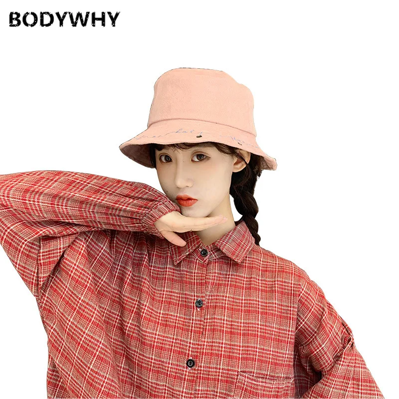 Female Hat Autumn and Winter Japanese Literary Letters Embroidery Fisherman Hat Korean Fashion Personality Fresh Basin Hat Tide