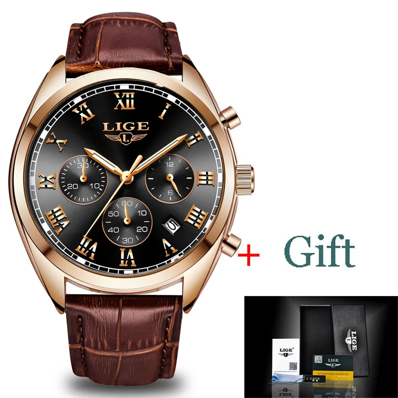 Часы LIGE Мужские кварцевые деловые брендовые Роскошные модные водонепроницаемые