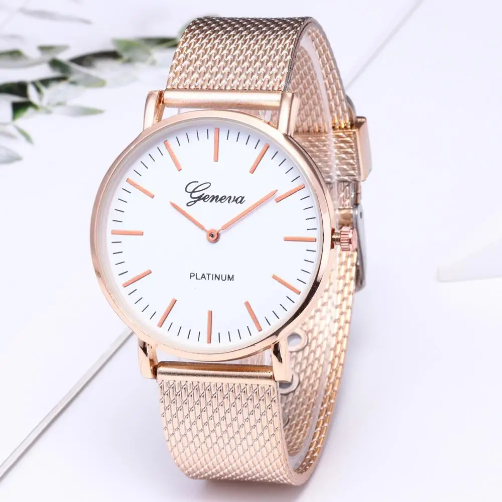 

Geneva Classic Design Watch For Women Men Rose Gold Stainless Steel Bracelet Fashion Ladies Quartz Watches Female Gifts relogio