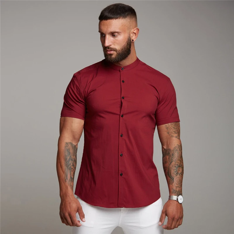 

New Summer Cool Casual Fashion Breathable Shirt Brand Mens Short Shirt Fitness Clothing Cotton Tops Short Sleeve Sports Shirts