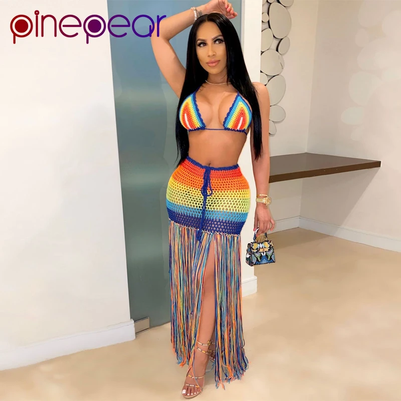 Женская юбка макси с бахромой яркий сексуальный пляжный комплект для вечеринки