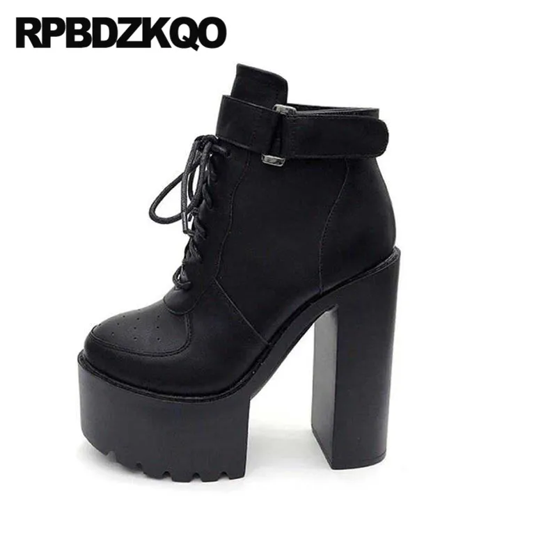 Мотоциклетные ботинки 15 см ремни высокий каблук Байкерская готическая Черная