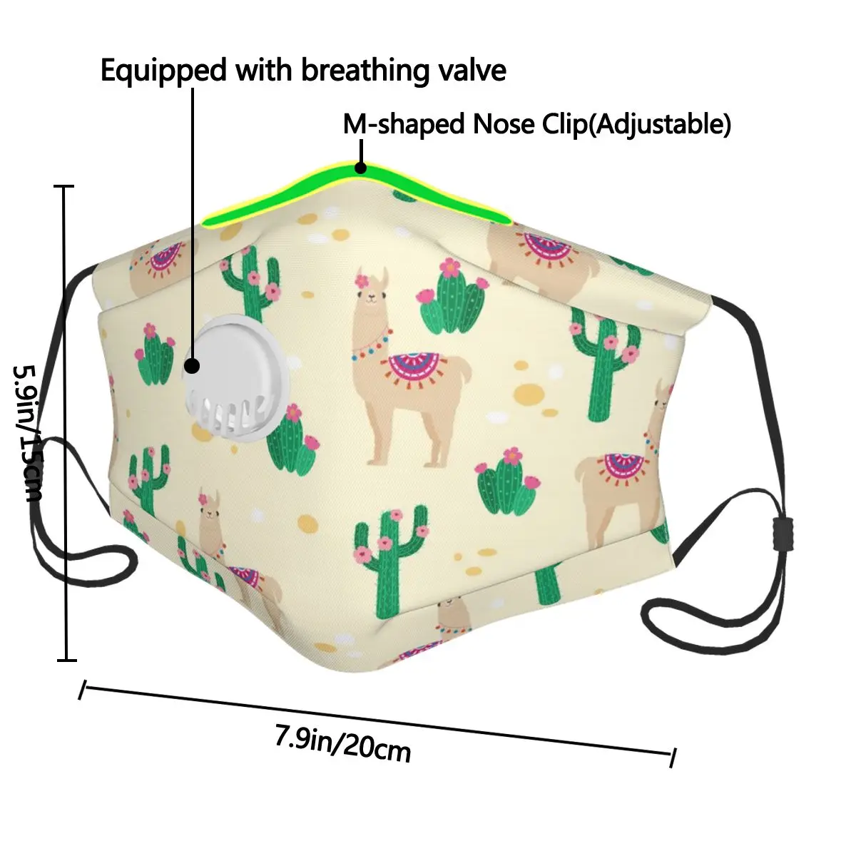 

Breathable Face Mask Desert Alpaca And Cactus Flower Protective Dust Mouth Cover Washable Reusable Mouth Mask