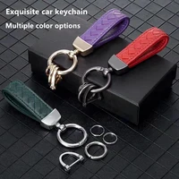 lambskin woven car keychain high end 360 degree rotating horseshoe buckle men and women key pendant key ring accessories