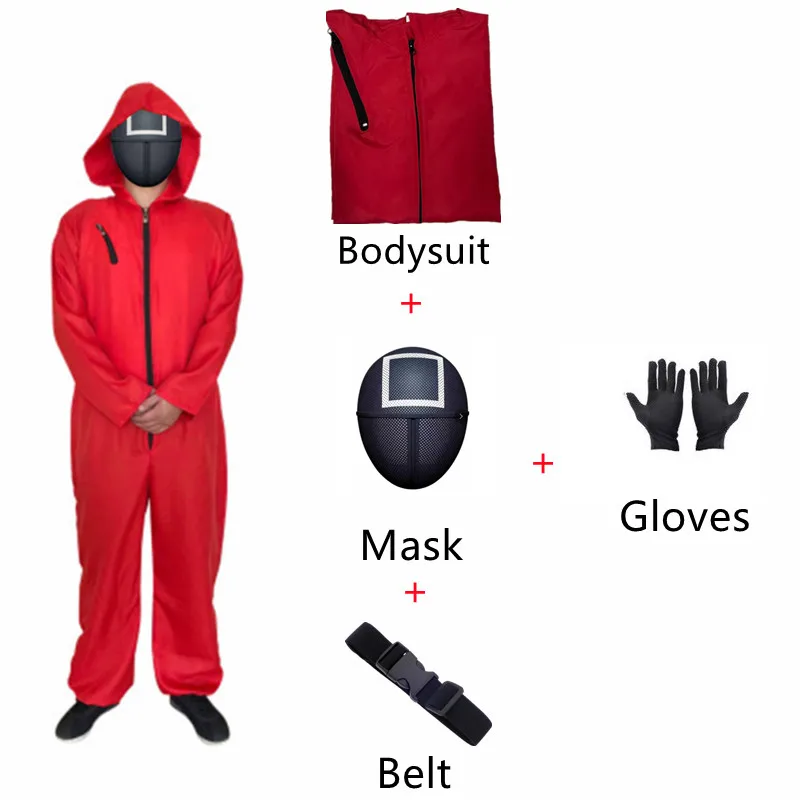 

game Squid Costume Mask Cosplay Jumpsuit Round Six Square Circle Triangle Plastic Helmet Masks Halloween Party Costume