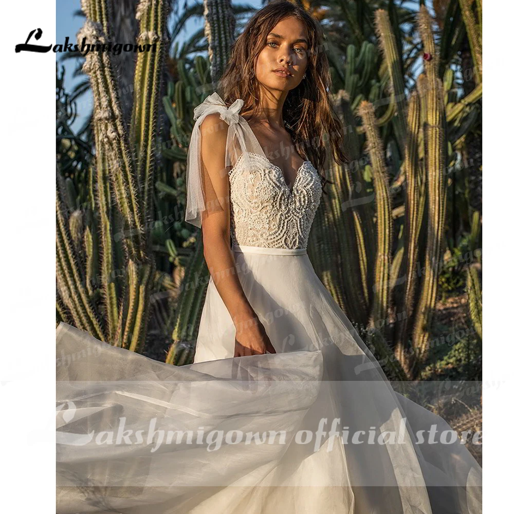 

abito da sposa Lace Organza V Neck boho Wedding Dresses A Line Bride Beach vestido de noiva simples 2021 gelinlik Lakshmigown