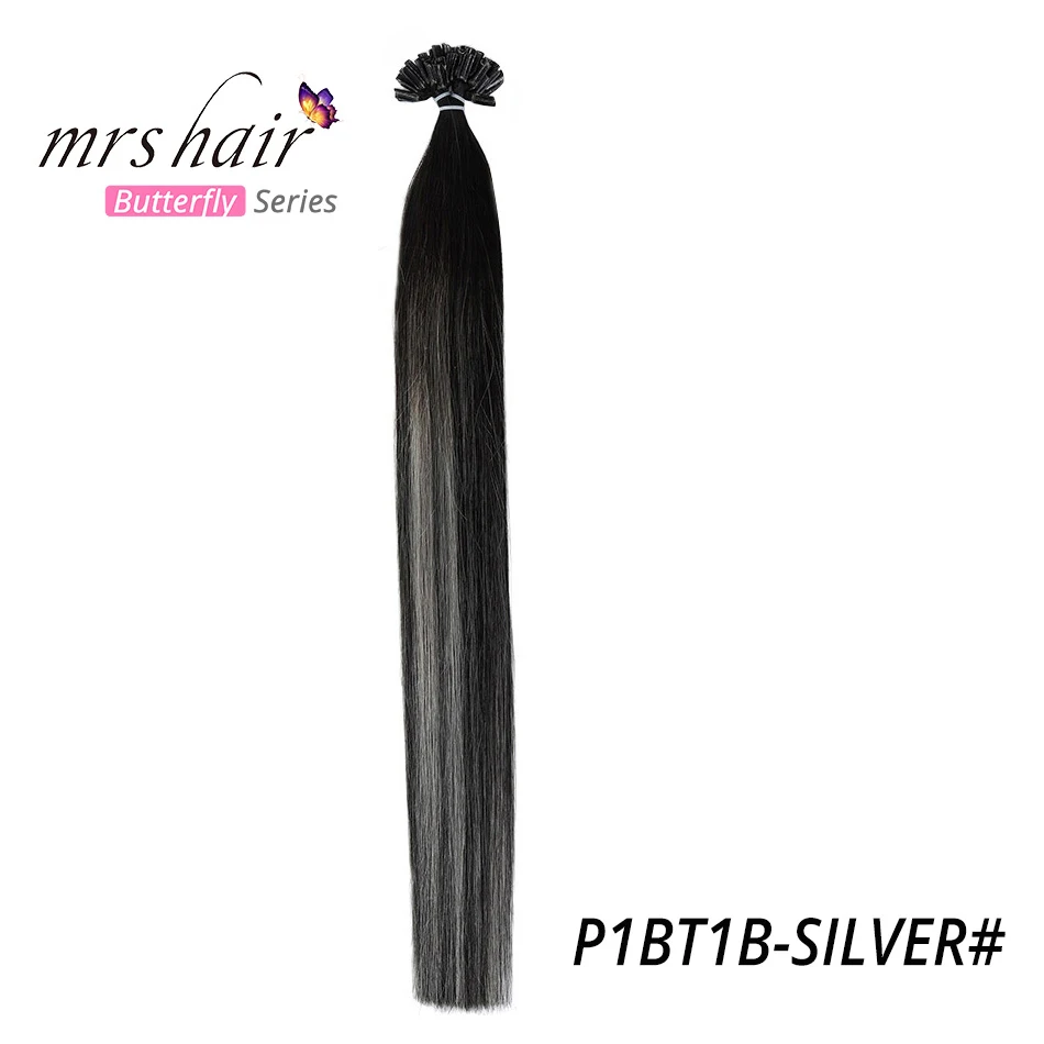 P1BT1B-SILVER MRS HAIR, 1 г/шт., Омбре, накладные прямые волосы Remy Nail, кератиновые человеческие волосы, 50 шт., 14 дюймов, 18 дюймов, 20 дюймов - Цвет: P1BT1B-SILVER