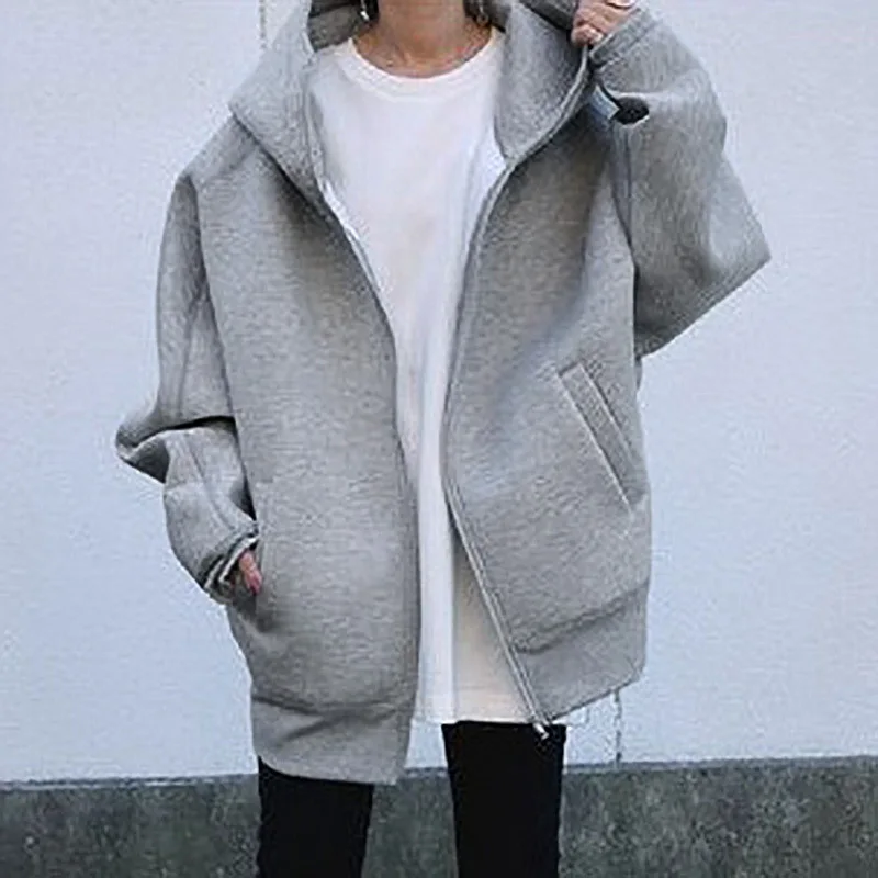 

Oversized Hoodies Women's Zipper Sweatshirt Traf Y2k Casual Autumn Winter Clothes Long Sleeve Fluffy Jackets 2021 Cardigan Coat