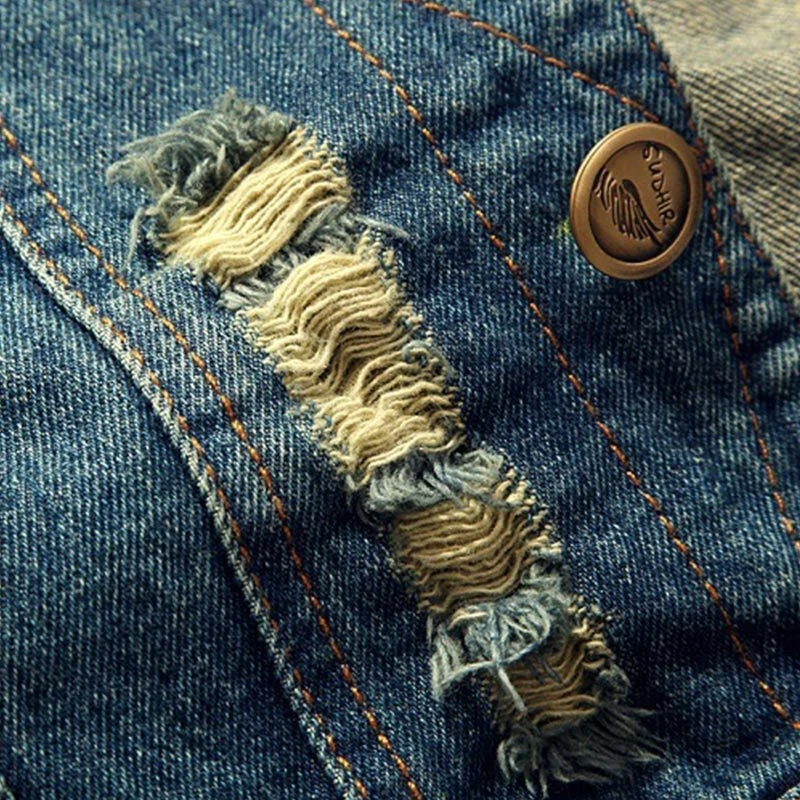 

6XL Men's size Denim Jacket coat Slim hollow Men's Sleeveless Vest Fashion Men's Street Casual Vest Holeing Denim Vest Jacket