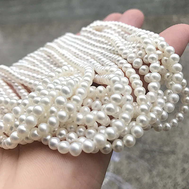 

Artificial farming Real Pearl Necklace Freshwater Cultured Pearl4-5mm Nearly round Flawless Small Pearl Semi-Finished Necklace