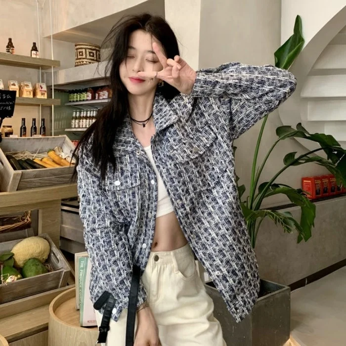 Женский клетчатый кардиган с длинным рукавом стильный модный топ в стиле ретро
