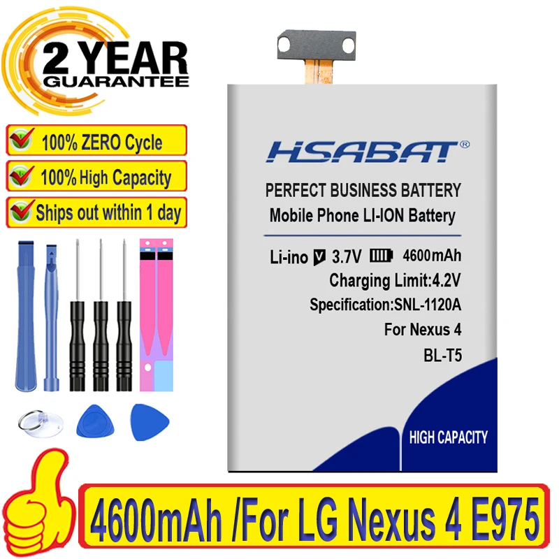 Аккумулятор HSABAT 4600 мАч BL T5 BLT5 для LG Nexus 4 E975 E973 E960 F180 LS970 Optimus G E970|Аккумуляторы