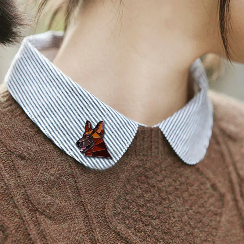 Крутая эмалированная булавка в виде немецкой овчарки геометрический 3D значок