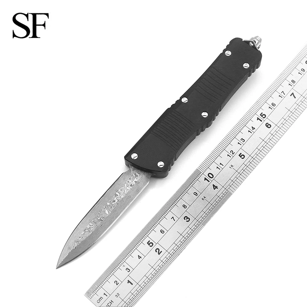 Micro OTF Outdoor Equipment Survival Knife Damascus Blade Aviation Aluminum T6 Handle Double Action Quick Opening Hunting Knives