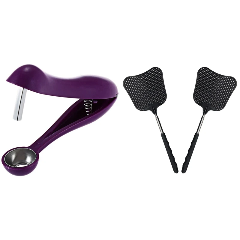 

2Pcs Mosquito And Fly Killing Plastic Fly Swatter Retractable Rod With Cherry Fruit Kitchen Olive Core Remove Pit Tool