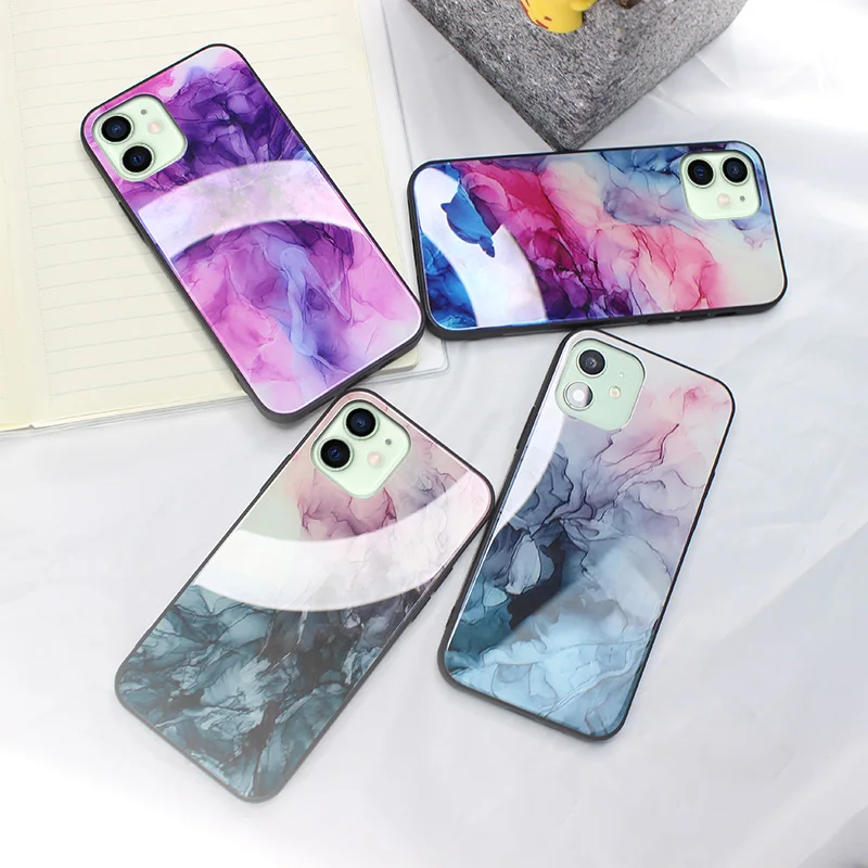 Чехол из закаленного стекла ручной работы с чернилами для iPhone 11 12 pro Mini MAX SE 2020