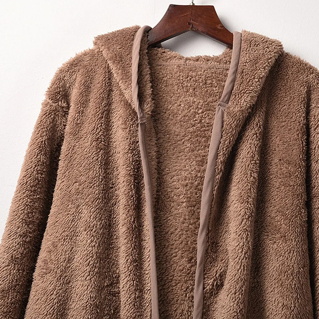 

Open Front Outwear Hooded Jacket Loose Furry Jacket Shaggy Thick Women's Faux-fur Shaggy Winter Coat Long Sleeve Warm Soft Coat
