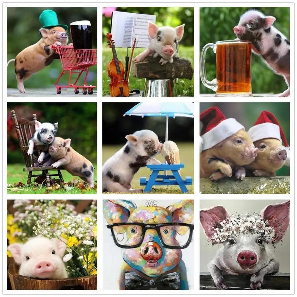 Полностью квадратная/круглая дрель 5D DIY Алмазная картина животные Свинья цветок