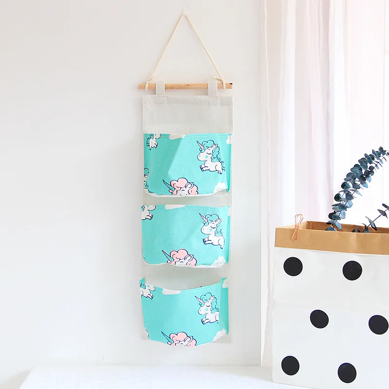 Настенный подвесной органайзер с 3 сетками холст единорог сумка для хранения