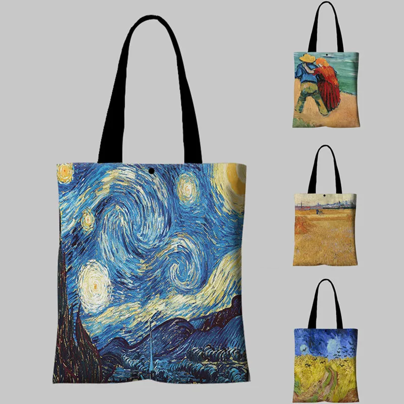 

Сумка-тоут с 3D-принтом Ван Гога, многоразовая дорожная Сумочка с рисунком звездной ночи, большая пляжная сумка