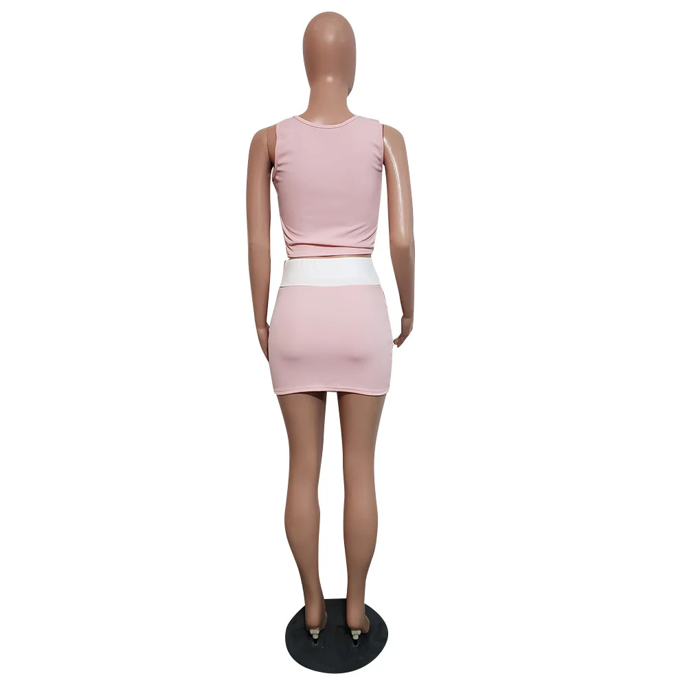 

Women Sleeveless Wrap Chest Crop Top 2 Two Piece Set Bodycon Solid Outfits 2021 Ladies Sexy Clubwear Matching Sets