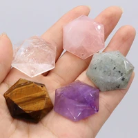 faceted hexagonal natural gem stone pendant pink quartz tiger eye crystal reiki charms for making diy necklace jewelry 28x31mm