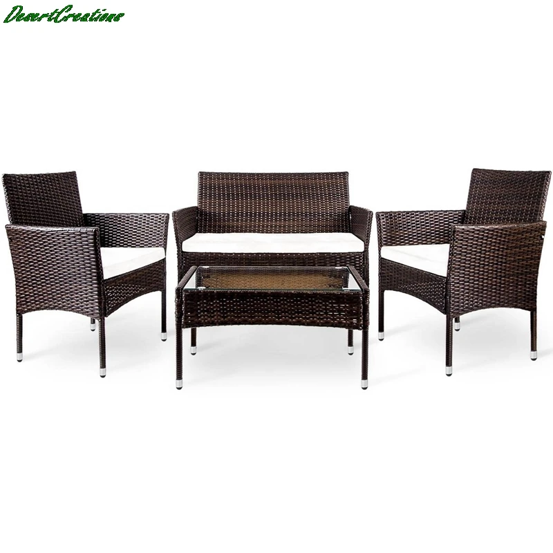 

4 шт. открытый набор мебели из ротанга ткань современная мебель для улицы патио комплект мягкое сиденье секционный диван комплекты