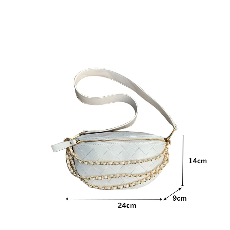 

2021 Women's Fashion Chain Cross Waist Bag Solid Messenger Bags Zipper Chest Bag Female Retro Hobos Bag With Wide Strap