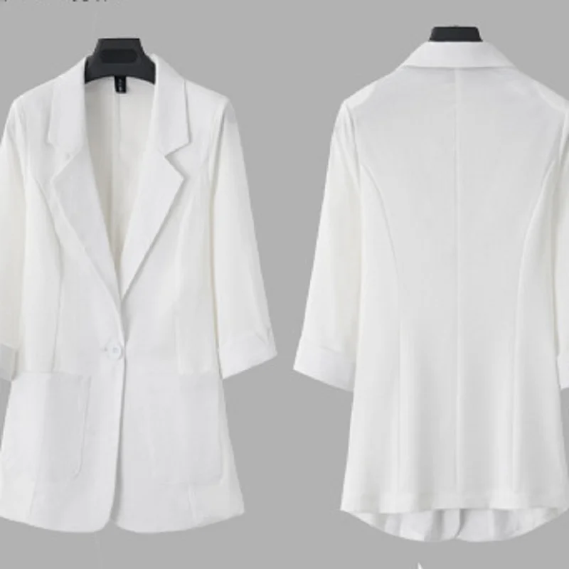

GOOHOJIO 2020 New Leisure Cardigan White Blazer for Women Summer Loose Blazer Jackets Ladies Cotton Linen Suit Jackets Women