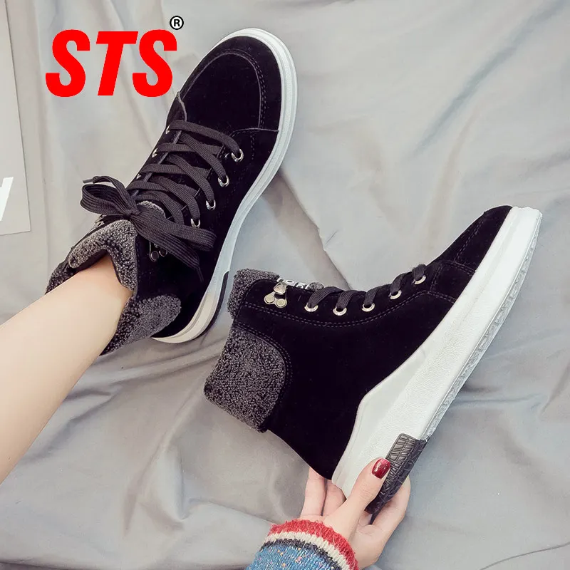 

STS Women Shoes Winter Women Boots Warm Fur Plush Lady Casual Shoes Lace Up Fashion Sneaker Zapatillas Mujer Platform Snow Boots