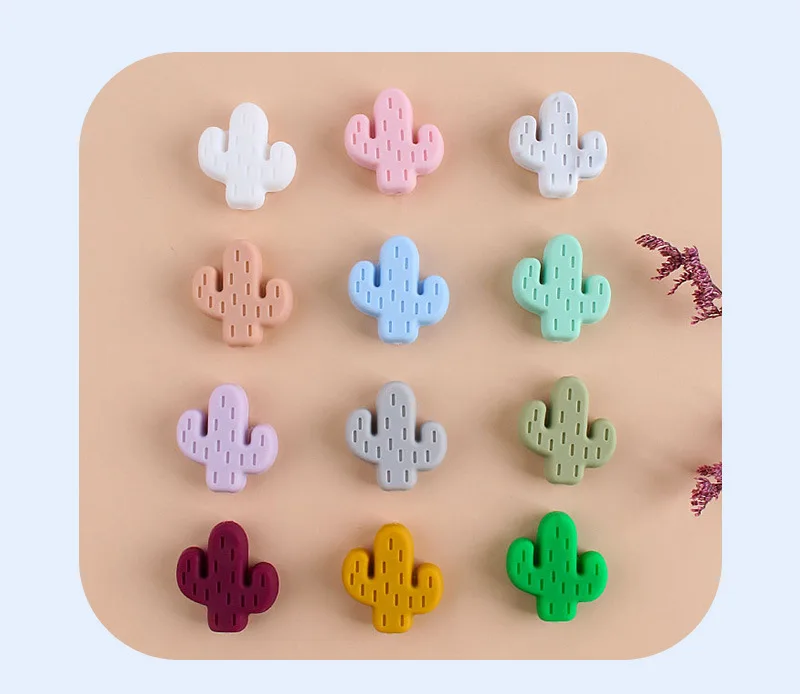 

Оптовая продажа, 50 шт., силиконовые бусины в форме кактуса, мягкие силиконовые детские игрушки для прорезывания зубов, «сделай сам», жевател...