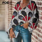 FORUDESIGNS, винтажная Женская одежда с длинным рукавом 2021, женские шифоновые блузки большого размера в африканском стиле Анкары, Женские топы с V-образным вырезом