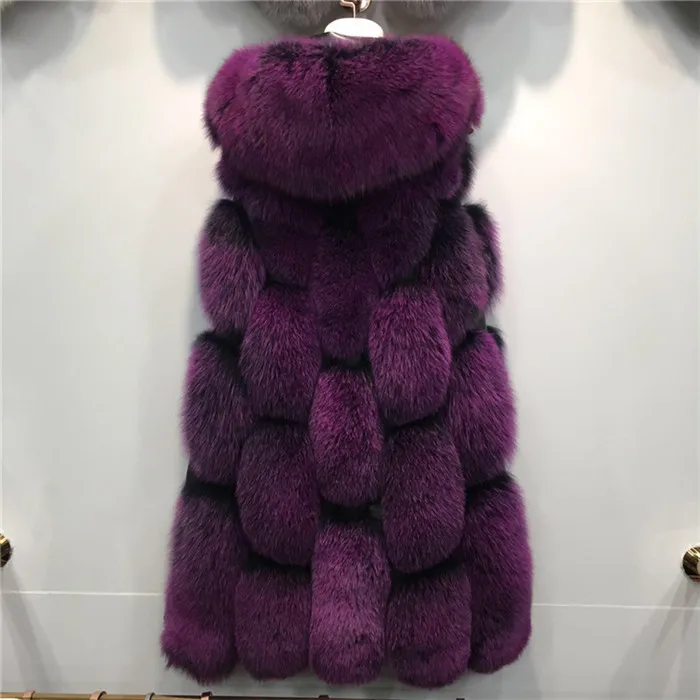 Frost purple 90 см натуральный Лисий Мех Жилет Капюшон женский натуральный Лисий Мех без рукавов куртка с капюшоном Полный Пелт женский натуральный Лисий мех жилет зима - Цвет: Frost purple
