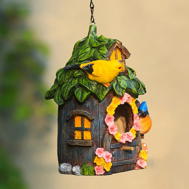 pastoral style bird house resin crafts outdoor bird house winter warm bird nest hanging nest garden decoration free global shipping