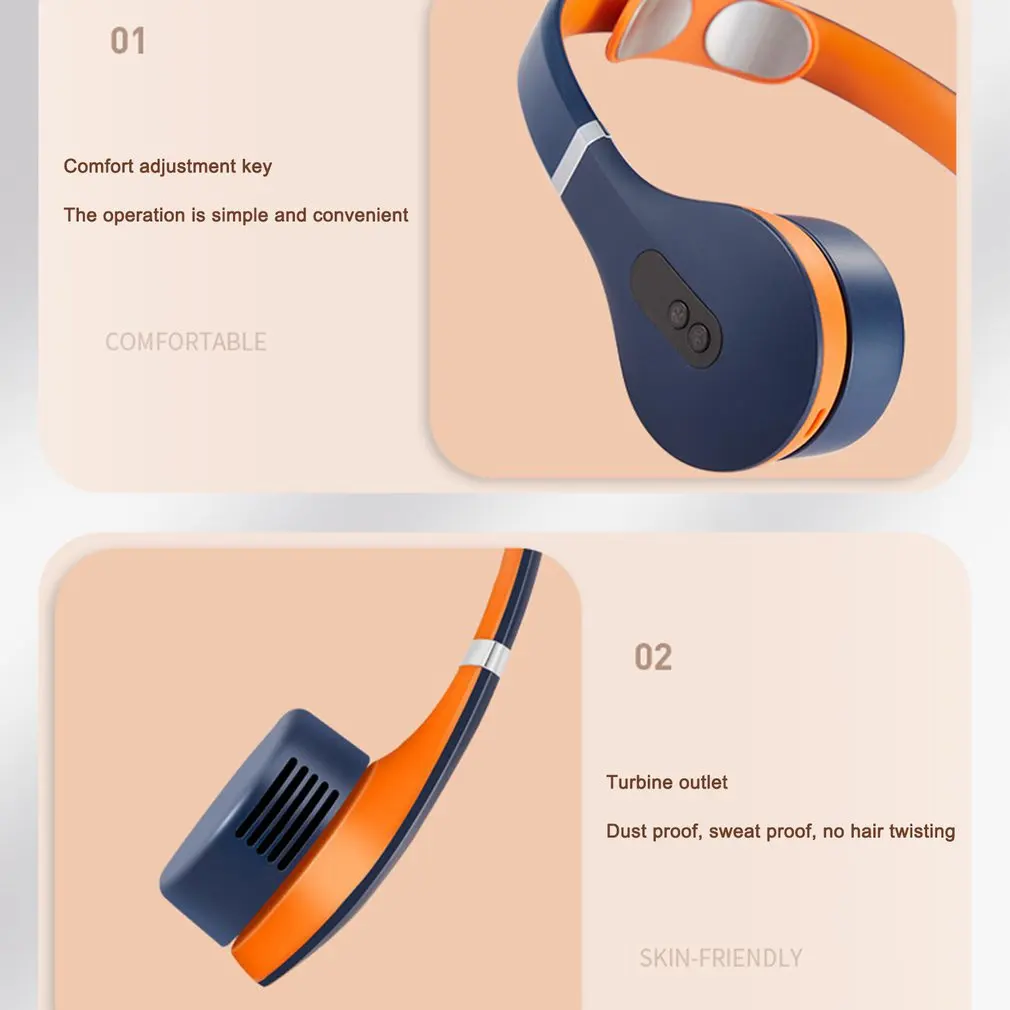 安い ポータブルネックファンパルスマッサージハンズフリー個人羽根なしファンusb充電式ネックハングファンウェアラブルネックマッサージファン