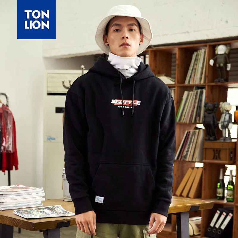 TONLION Black Mens Hoodies with Hat 2020 Spring New Casual Sweatshirts Loose for Males Classic Simple Mans Pullover Dropshipping | Мужская