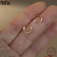 moveski simple moon earrings for women 100 925 sterling silver shiny zircon stud earrings casual all match jewelry
