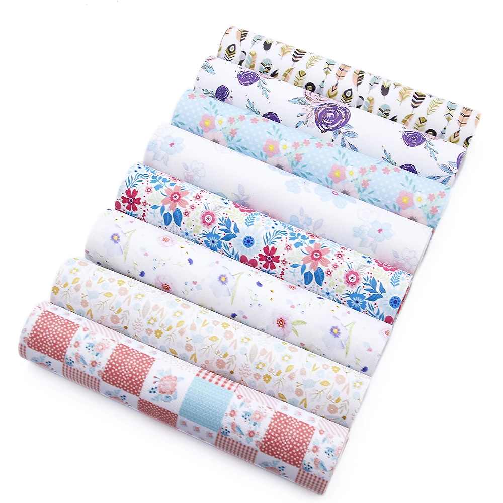

david angie 20*33cm Flower Feather Printed Faux Artifical Synthetic Leather,DIY Decorative Garment Knotbow Cosmetic Bag,1Yc3668