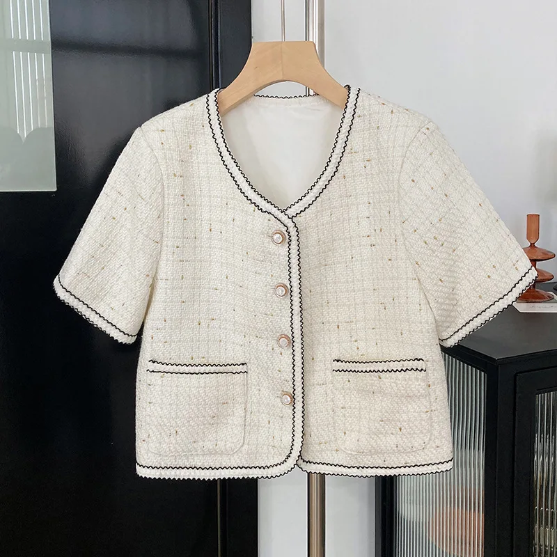 

Summer French Elegant Short-sleeved Coats Women New Design Thin Short Coat Loose Cropped Tops Ladies Vintage Work Wear Jackets