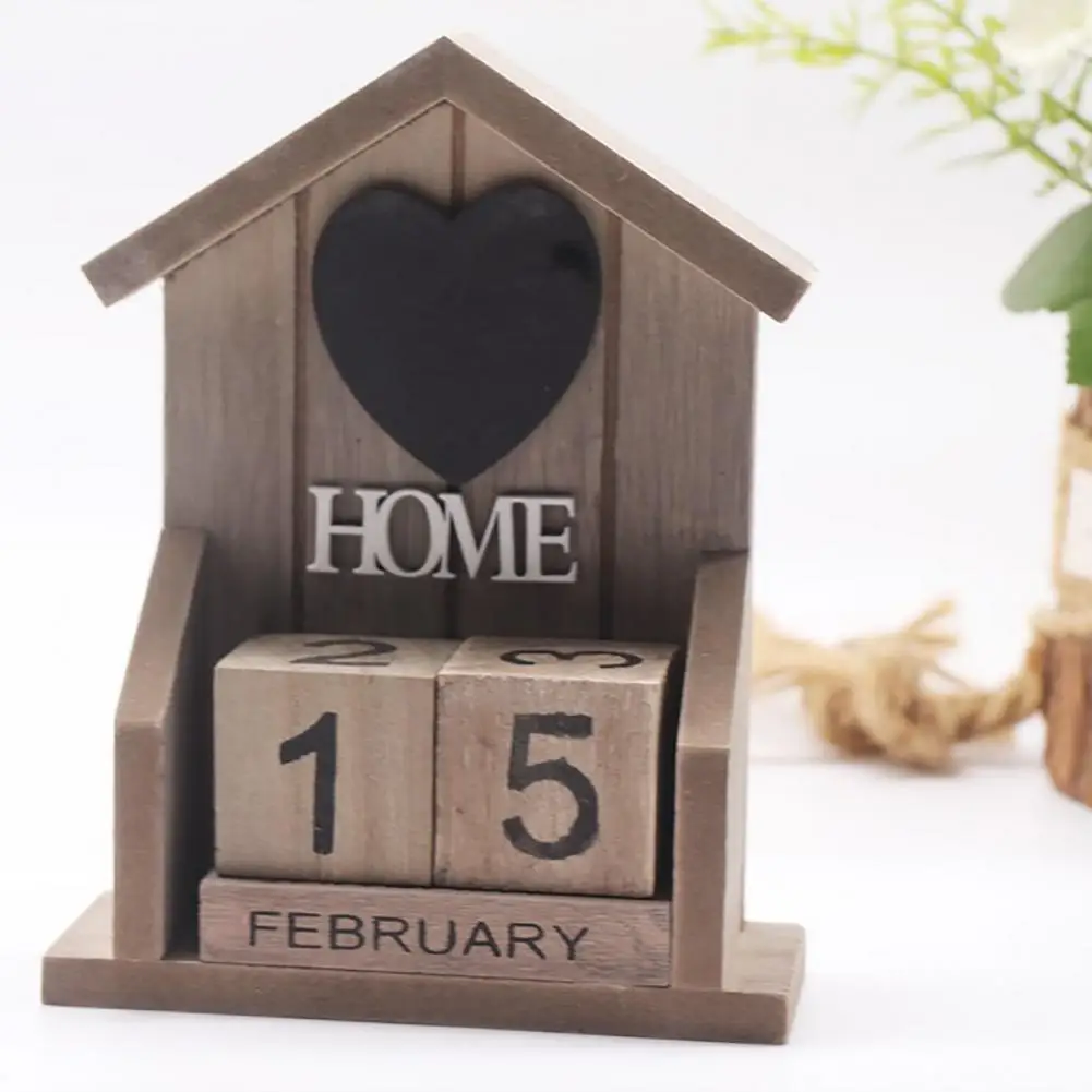 

Small House Shape Wide Usage Vintage-looking Perpetual Calendar Home Decoration