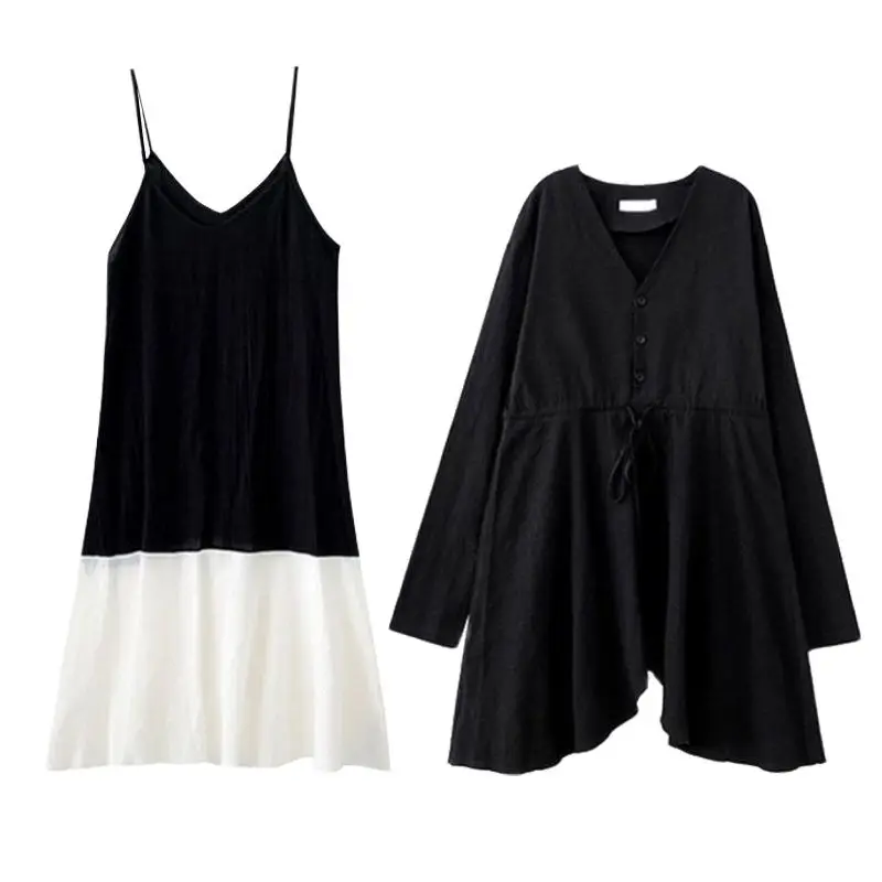 

2021 Winter New Autumn and Winter Women Plus Velvet Thick Skirt Ins Super Fairy Students Slim Black Dress Long