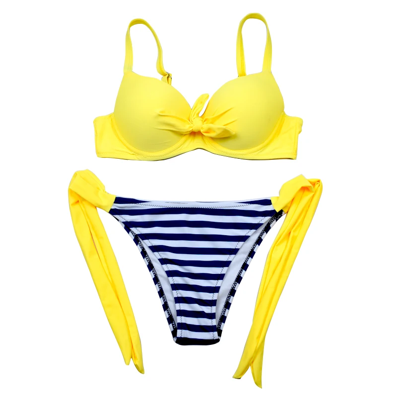 Женский купальник в полоску с чашками пуш-ап | Женская одежда