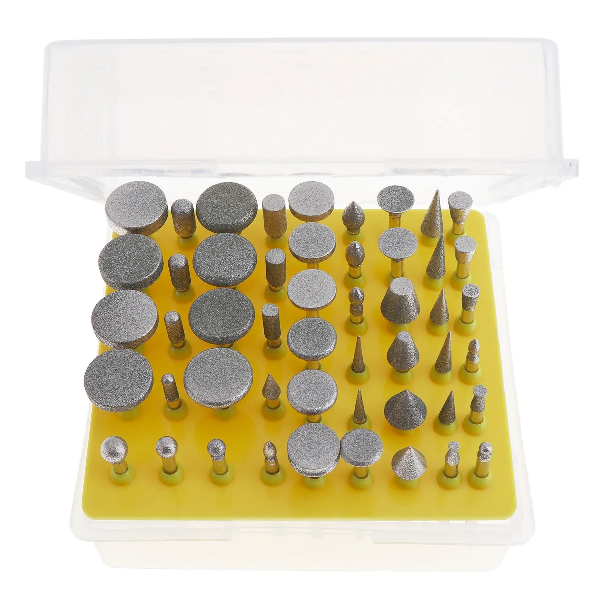 

50pcs/set Diamond Coated Grinding Grinder Head Glass Burr Bits with Plastic Box for Rotary Tools Accessories