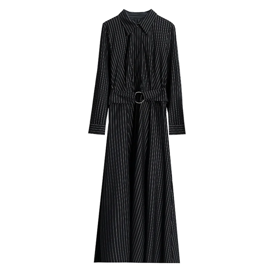 

2021 Vintage Black Striped Midi Dresses Spring Winter 3XL Plus Size Solid Long Sleeve Maxi Dresses Elegant Women Party Vestidos
