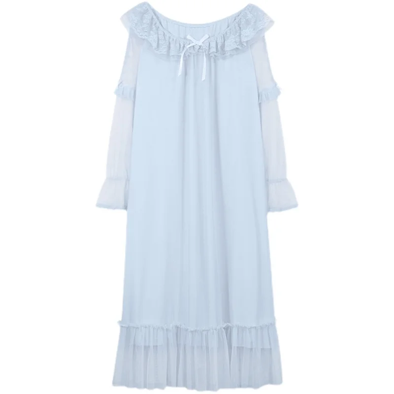 

New Nightdress for Women Spring and Summer Thin Modal Pullover Night Gown Plus Size Loose Mesh Long Sleeve Sleeping Dress