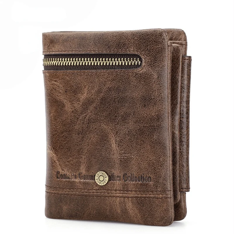 New Design RFID anti theft brush fashion men's designer purse three fold genuine Leather holographic luxury men wallet mini